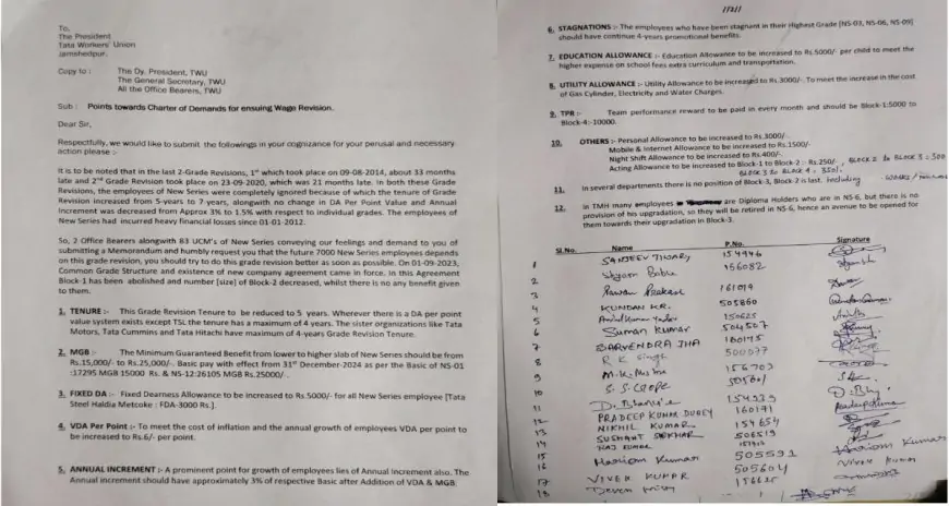 टाटा स्टील में वेज रिवीज़न की सरगर्मी हुयी तेज़, NS ग्रेड के नेताओं ने अपना चार्टर्ड डिमांड अध्यक्ष को सौंपा।