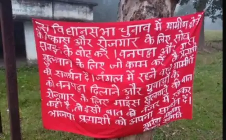 Noamundi: सलाई चौक में लाल कपड़ों से ढंका बैनर, विशेष प्रत्याशी के समर्थन में वोट की अपील
