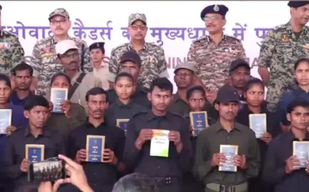 Chhattisgarh Naxal Surrender : छत्तीसगढ़ के दंडकारण्य इलाके में 208 नक्सलियों ने किया आत्मसमर्पण, लोकतंत्र की जीत, 110 महिलाएं शामिल, सरेंडर के बाद सौंपे AK-47 समेत 153 घातक हथियार