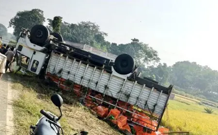 Patamda Accident : पटमदा में केले से लदा ट्रक पलटा, चालक के नींद की झपकी से बड़ा हादसा टल गया