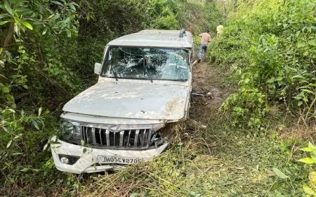 Chakulia Narrow Escape: चाकुलिया मुख्य सड़क पर बोलेरो का खौफनाक हादसा, हाईवा से बचने के चक्कर में झाड़ियों में जा घुसी गाड़ी, 6 बाराती बाल-बाल बचे 
