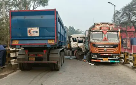 Medininagar Accident: रेडमा ओवरब्रिज पर 10 घंटे जाम, ट्रक-डंपर की टक्कर से रेलवे ट्रैक पर खतरा