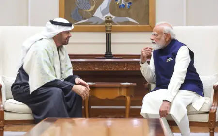 UAE President India Visit 2026 : यूएई के राष्ट्रपति का तूफानी दौरा, एयरपोर्ट पर पीएम मोदी ने लगाया गले, 90 मिनट की मुलाकात में तय होगा दुनिया का भविष्य