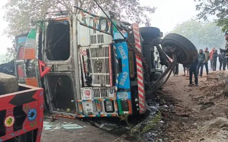Hazaribagh Accident: हजारीबाग के बेनी पुल पर पलटा कोयला लदा ट्रक, NH-522 पर लगा मीलों लंबा जाम, बाल-बाल बची चालक की जान