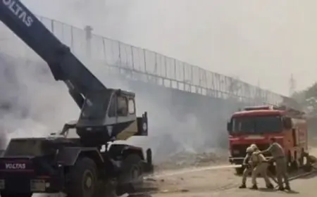 Telco Fire: रामाधीन बागान के पास झाड़ियों में लगी भीषण आग, धूं-धूं कर जलने लगी 'वोल्टास' क्रेन