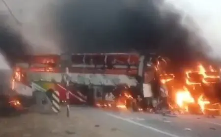 Andhra Pradesh Bus Accident : आंध्र प्रदेश में निजी बस और टिपर की टक्कर के बाद लगी आग, 14 यात्री जिंदा जले, खदान के पास मची भारी तबाही