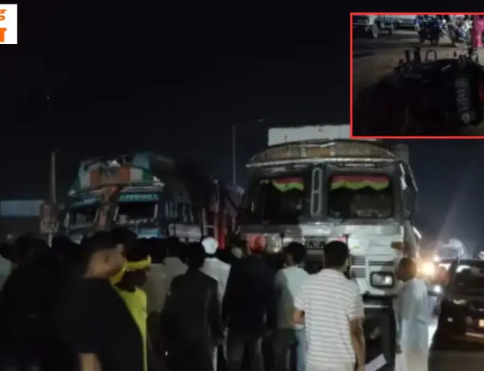 Seraikela Accident:  सरायकेला में दो ट्रकों की रेस में पीस गया बाइक सवार, बेलचे से बटोरना पड़ा शव