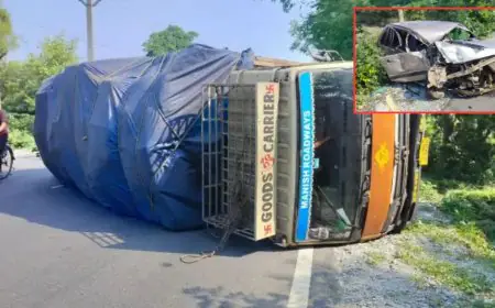 Potka Truck Car Crash: टाटा हाता मुख्य मार्ग पर मारुति कार और 609 ट्रक की भीषण टक्कर, दोनों पलटे, पांच घायल