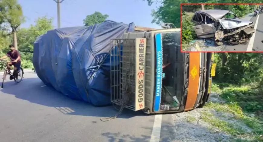 Potka Truck Car Crash: टाटा हाता मुख्य मार्ग पर मारुति कार और 609 ट्रक की भीषण टक्कर, दोनों पलटे, पांच घायल